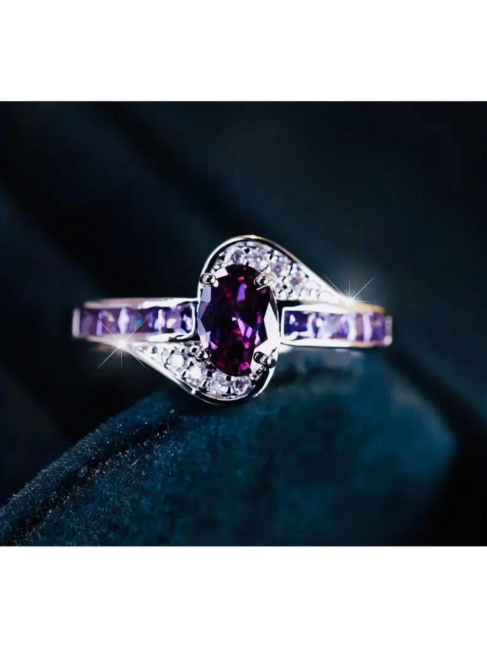 New - Gorgeous Amethyst and Zirconia Silver Ring — Size 7